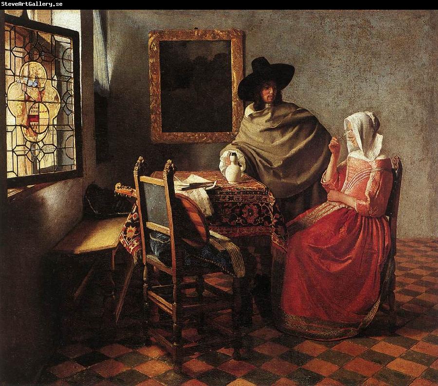 Jan Vermeer Lady Drinking and a Gentleman